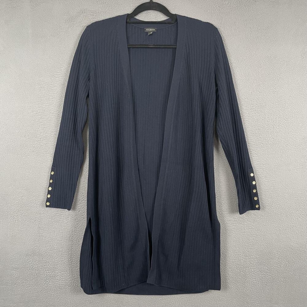 Talbots Sweater Cardigan Womens S Blue V-Neck Open Tight-Knit Longline